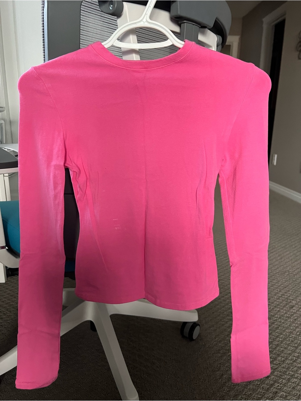 SKIMS Long Sleeve Crewneck Top in Hot Pink